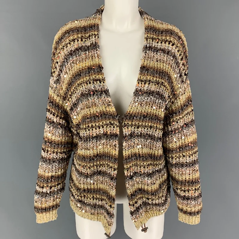 BRUNELLO CUCINELLI Size S Beige Silver Cotton Polyamide Cardigan Chenille Blend Fleece Blend Nylon Blend BRUNELLO CUCINELLI Size S Beige Silver Cotton Polyamide Cardigan Chenille Blend Fleece Blend Nylon Blend