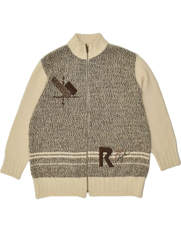 CARLA FERRONI Womens Cardigan Sweater UK 20 2XL Beige Colourblock Fitted Loose Oversized CARLA FERRONI Womens Cardigan Sweater UK 20 2XL Beige Colourblock Fitted Loose Oversized