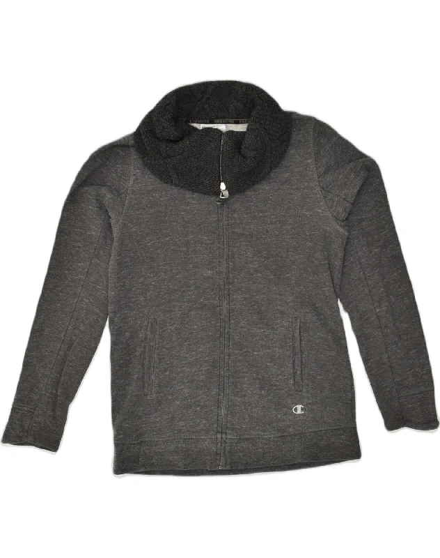 CHAMPION Womens Roll Neck Cardigan Sweater UK 14 Medium Grey Stretchy Elastic Breathable CHAMPION Womens Roll Neck Cardigan Sweater UK 14 Medium Grey Stretchy Elastic Breathable