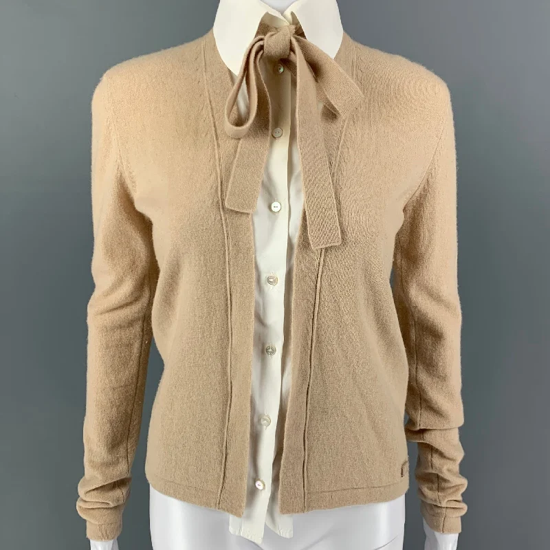 CHANEL Size 6 Beige Cream Cashmere Cardigan Rayon Fabric Velvet Fabric Corduroy Fabric CHANEL Size 6 Beige Cream Cashmere Cardigan Rayon Fabric Velvet Fabric Corduroy Fabric