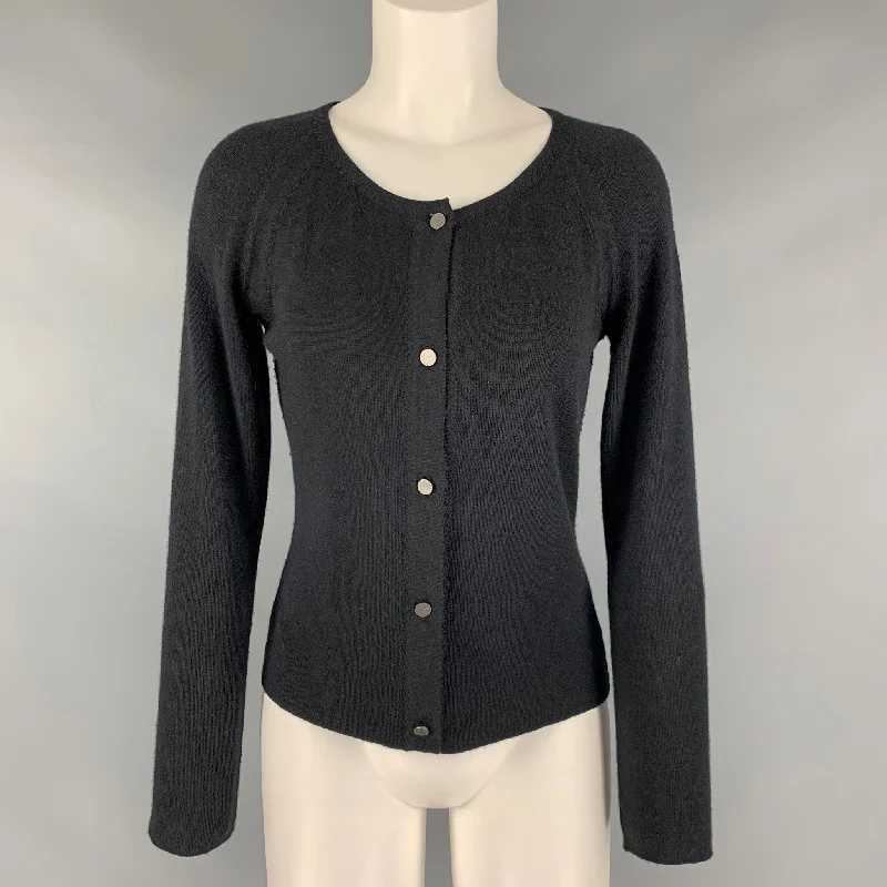 CHANEL Size 8 Black Cashmere Silk Scoop Neck Cardigan Cashmere Blend Cotton Blend Poly Blend CHANEL Size 8 Black Cashmere Silk Scoop Neck Cardigan Cashmere Blend Cotton Blend Poly Blend
