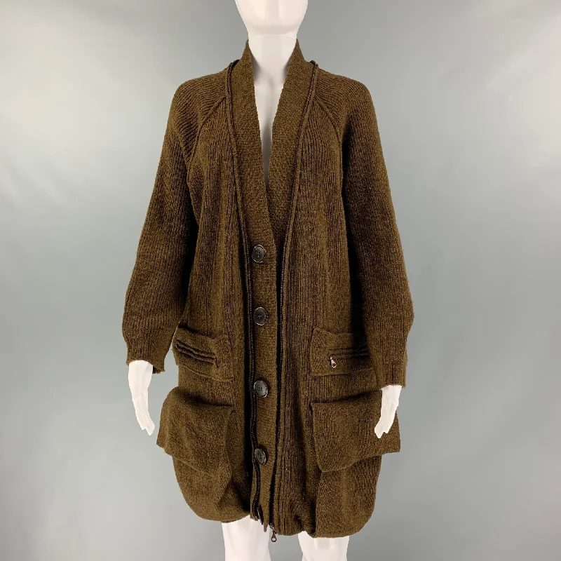 CHLOE Size S Brown Wool Zip & Snaps Cardigan Embroidered Appliqued Beaded