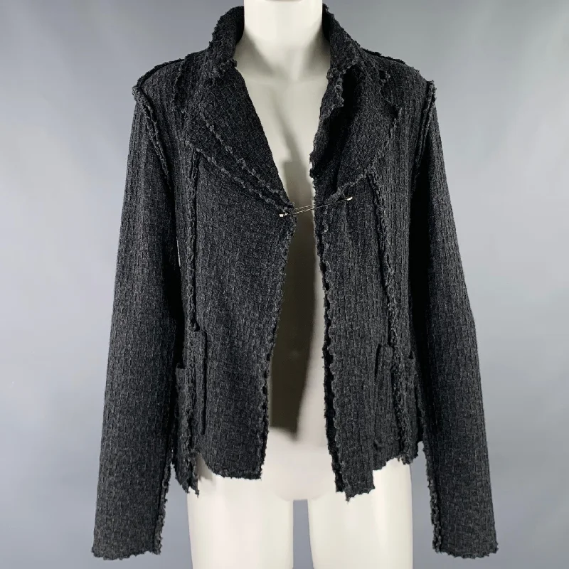 COMME des GARCONS Size S Black Charcoal Textured Asymmetrical Cardigan Chenille Brocade Lace COMME des GARCONS Size S Black Charcoal Textured Asymmetrical Cardigan Chenille Brocade Lace