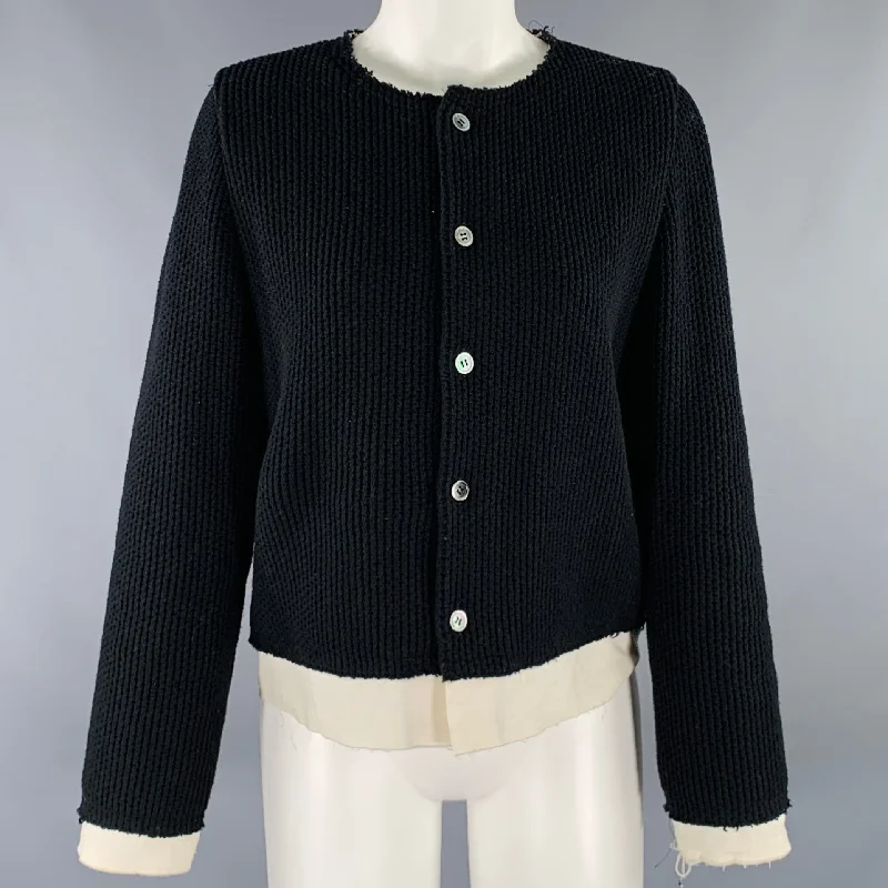 COMME des GARCONS Size S Black Cream Wool Nylon Raw Edge Cardigan Slim Fit Regular Fit Oversized COMME des GARCONS Size S Black Cream Wool Nylon Raw Edge Cardigan Slim Fit Regular Fit Oversized