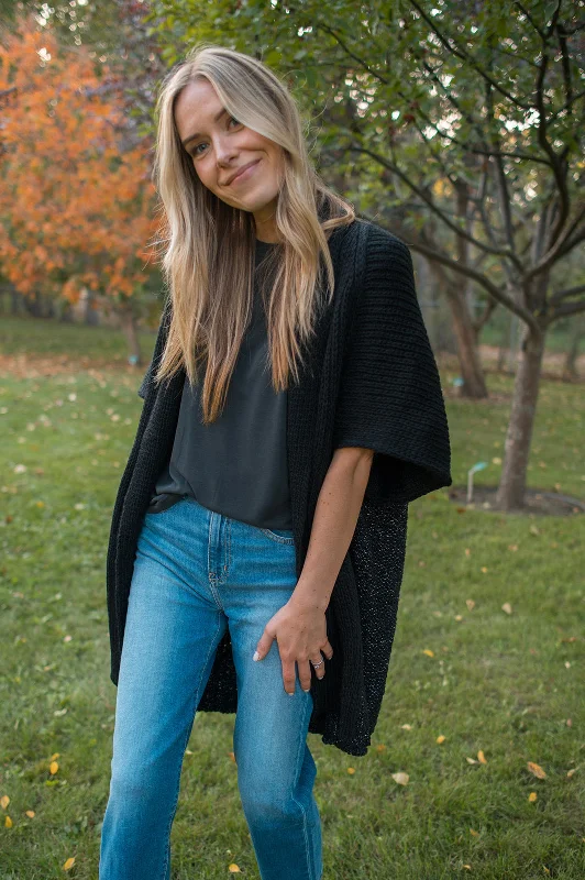The Cliff Two Tone Cardigan by Elan - Black Polka Dot Checkered Tartan