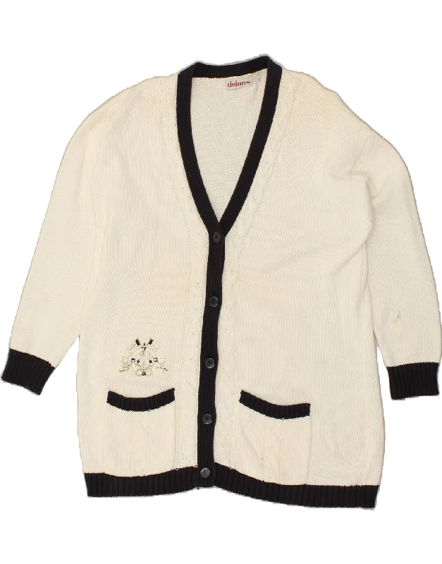 DOLORES Womens Cardigan Sweater IT 46 Large White Cotton Fitted Slim Tailored