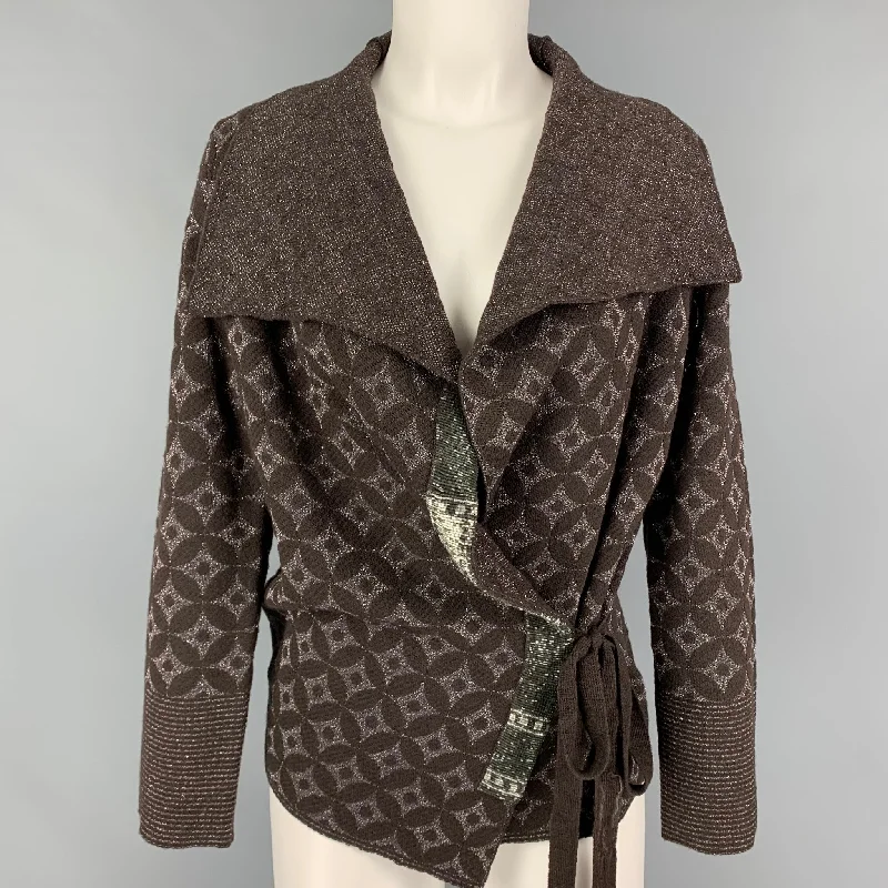 DRIES VAN NOTEN Size S Brown Copper Wool Rayon Abstract Cardigan Sequined Glittery Shiny DRIES VAN NOTEN Size S Brown Copper Wool Rayon Abstract Cardigan Sequined Glittery Shiny