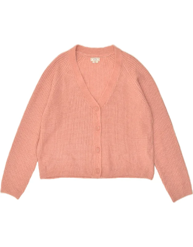 FAT FACE Womens Loose Fit Cardigan Sweater UK 16 Large  Pink Nylon Zippered Front Buttoned Front Snap Front