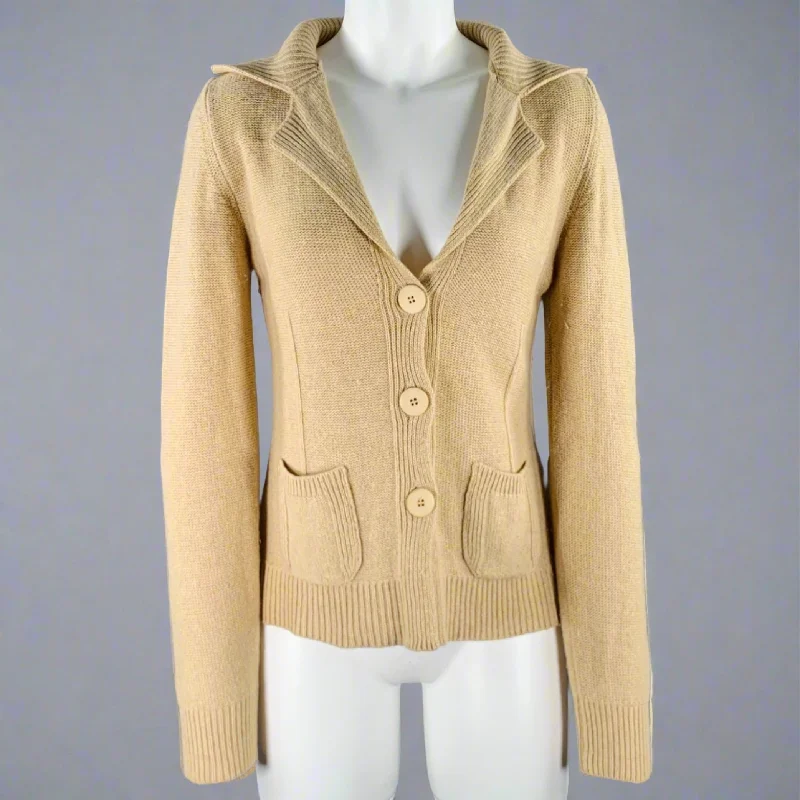 FRANCESCA ELIA Size S Beige Virgin Wool Blend Knit 2 Pockets Cardigan Machine Wash Dry Clean Hand Wash FRANCESCA ELIA Size S Beige Virgin Wool Blend Knit 2 Pockets Cardigan Machine Wash Dry Clean Hand Wash