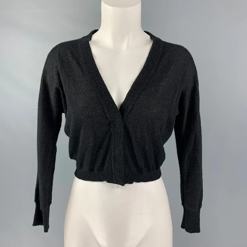 GIAMBATTISTA VALLI Size S Black Cashmere 3/4 Sleeves Cardigan Velvet Chenille Corduroy