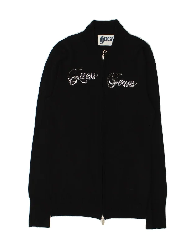GUESS Womens Slim Fit Graphic Cardigan Sweater UK 12 Medium Black Viscose Nylon Fabric Polyester Fabric Spandex Fabric GUESS Womens Slim Fit Graphic Cardigan Sweater UK 12 Medium Black Viscose Nylon Fabric Polyester Fabric Spandex Fabric