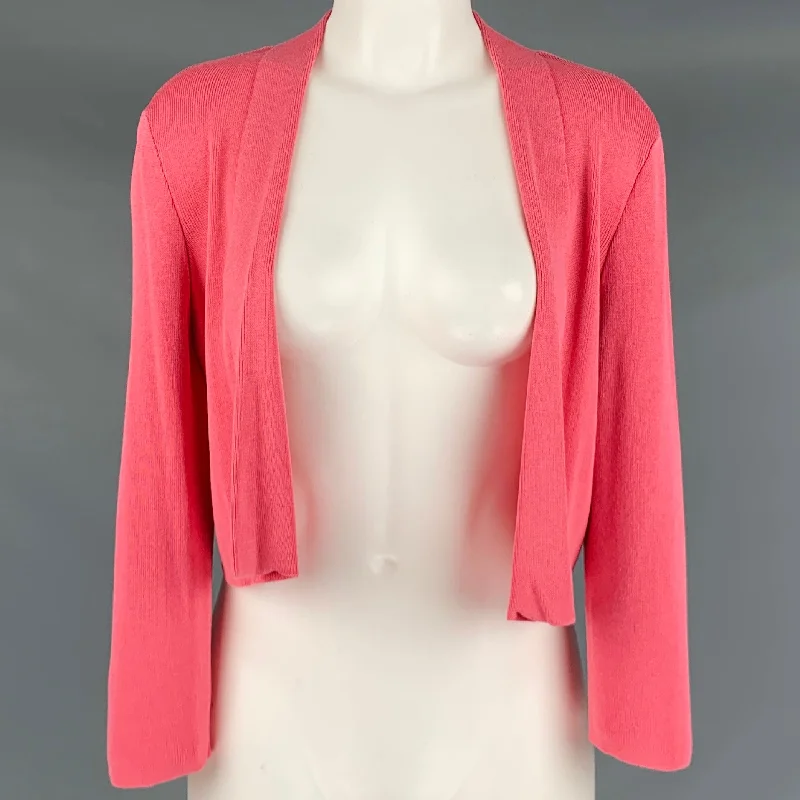 HUGO BOSS Size M Pink Viscose Cotton Rib Knit Cropped Open Front Cardigan Welt Pockets Slit Pockets Flap Pockets HUGO BOSS Size M Pink Viscose Cotton Rib Knit Cropped Open Front Cardigan Welt Pockets Slit Pockets Flap Pockets