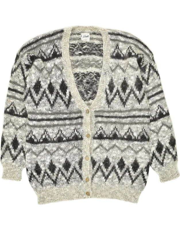 INCOGNITO Womens Cardigan Sweater IT 44/46 Large Grey Argyle/Diamond Polka Dot Checkered Tartan