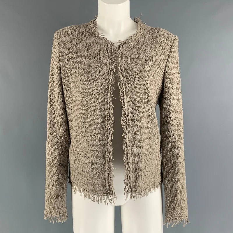 IRO Size 2 Grey Taupe Cotton Polyamide Textured Open Front Cardigan Fleece Cardigan Nylon Polyester IRO Size 2 Grey Taupe Cotton Polyamide Textured Open Front Cardigan Fleece Cardigan Nylon Polyester