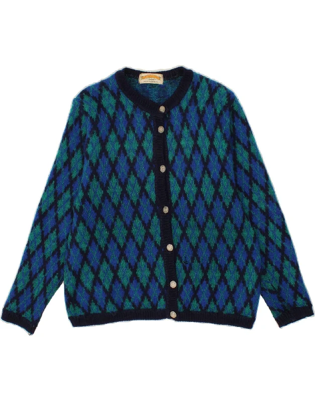 JAMES PRINGLE Womens Cardigan Sweater UK 16 Large Navy Blue Argyle/Diamond Cardigan Knitwear Sweater JAMES PRINGLE Womens Cardigan Sweater UK 16 Large Navy Blue Argyle/Diamond Cardigan Knitwear Sweater