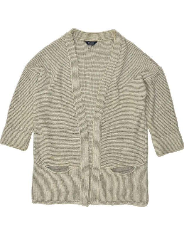 JOULES Womens 3/4 Sleeve Cardigan Sweater UK 18 XL Beige Striped Cotton Chenille Fabric Brocade Fabric Lace Fabric