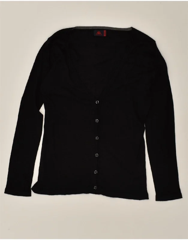 KAPPA Womens Cardigan Sweater UK 10 Small Black Wool Fitted Loose Oversized