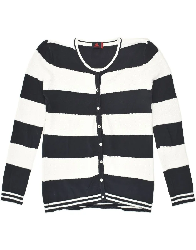 KAPPA Womens Cardigan Sweater UK 12 Medium Navy Blue Striped Cotton Cardigan Knitwear Sweater KAPPA Womens Cardigan Sweater UK 12 Medium Navy Blue Striped Cotton Cardigan Knitwear Sweater
