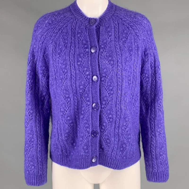 LA MAILLE SEZANE Size XS Purple Mohair Blend Textured Cardigan Notch Collar Peter Pan Collar Cowl Neck LA MAILLE SEZANE Size XS Purple Mohair Blend Textured Cardigan Notch Collar Peter Pan Collar Cowl Neck