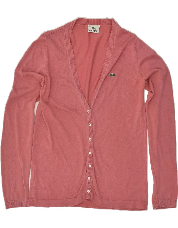 LACOSTE Womens Cardigan Sweater Size 36 Small Pink Cotton Sequined Glittery Shiny