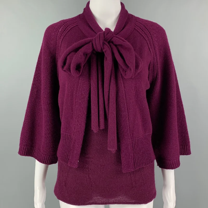 LANVIN Size M Purple Cashmere 3/4 Sleeves Cardigan Set Cotton Fabric Linen Fabric Terry Fabric LANVIN Size M Purple Cashmere 3/4 Sleeves Cardigan Set Cotton Fabric Linen Fabric Terry Fabric
