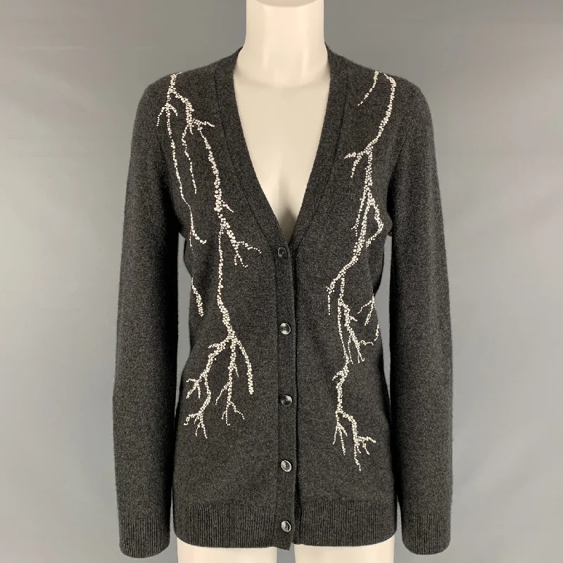LIBERTINE Size M Grey White Cashmere Beaded V-Neck Cardigan Iron Safe Non-Iron Wrinkle Free LIBERTINE Size M Grey White Cashmere Beaded V-Neck Cardigan Iron Safe Non-Iron Wrinkle Free