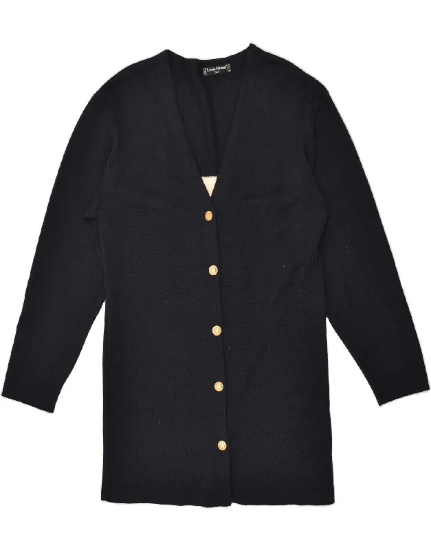 LOUIS FERAUD Womens Graphic Cardigan Sweater UK 16 Large  Navy Blue Solid Print Embellished