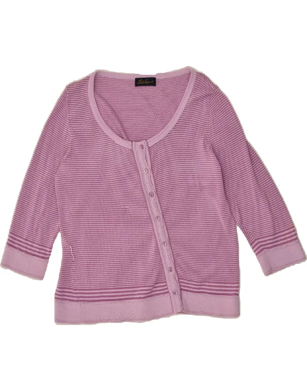 LUISA SPAGNOLI Womens 3/4 Sleeve Cardigan Sweater UK 16 Large Purple Velvet Chenille Corduroy