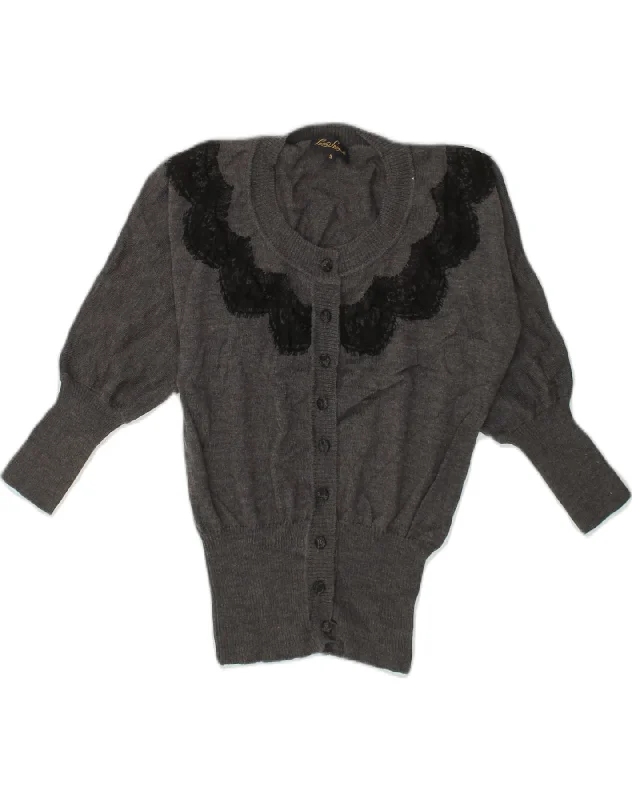 LUISA SPAGNOLI Womens Cardigan Sweater UK 10 Small Grey Wool Beaded Cardigan Sequined Faux Fur LUISA SPAGNOLI Womens Cardigan Sweater UK 10 Small Grey Wool Beaded Cardigan Sequined Faux Fur
