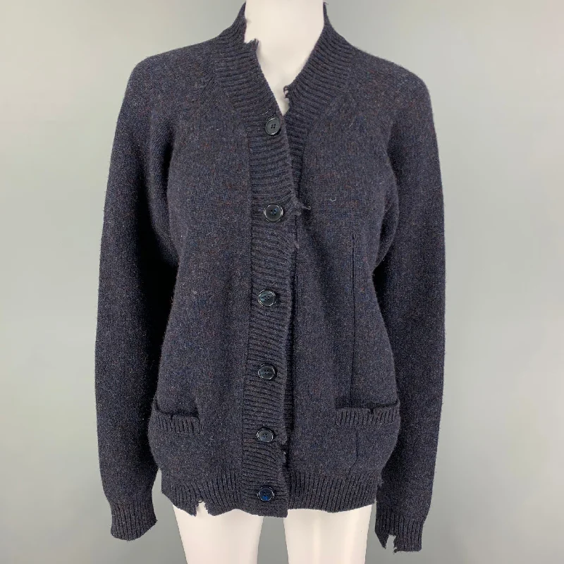 MAISON MARGIELA Size S Navy Knitted Lana Wool Cardigan Denim Fabric Leather Fabric Suede Fabric MAISON MARGIELA Size S Navy Knitted Lana Wool Cardigan Denim Fabric Leather Fabric Suede Fabric
