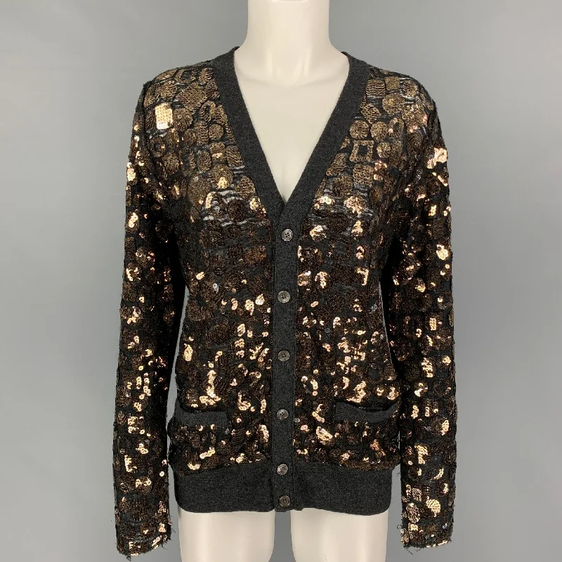 MARC JACOBS Size S Charcoal Gold Merino Wool Sequined Buttoned Cardigan Terry Blend Velvet Blend Canvas Blend MARC JACOBS Size S Charcoal Gold Merino Wool Sequined Buttoned Cardigan Terry Blend Velvet Blend Canvas Blend