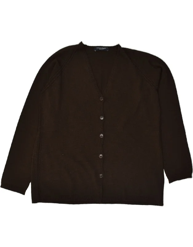 MARINA RINALDI Womens Cardigan Sweater UK 18 XL Brown Wool Mesh Cardigan Canvas Denim MARINA RINALDI Womens Cardigan Sweater UK 18 XL Brown Wool Mesh Cardigan Canvas Denim