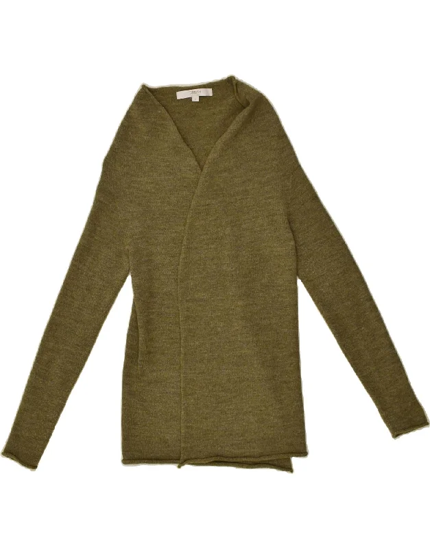 MARLBORO CLASSICS Womens Cardigan Sweater UK 10 Small Khaki Herringbone Houndstooth Plaid