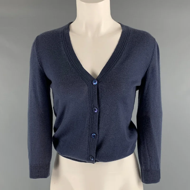 MARNI Size 2 Blue Cashmere 3/4 Sleeves Cardigan Hooded Caped Shawl Collar