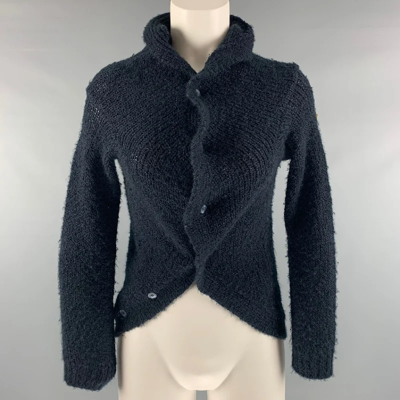 MARNI Size 2 Navy Asymmetrical Cardigan Spandex Rayon Corduroy