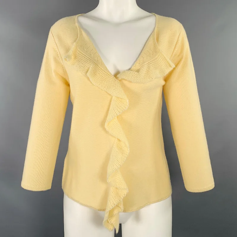 MAXSTUDIO Size M Yellow Cashmere Knit Ruffle Cardigan Layered Multi-layer Single Layer MAXSTUDIO Size M Yellow Cashmere Knit Ruffle Cardigan Layered Multi-layer Single Layer
