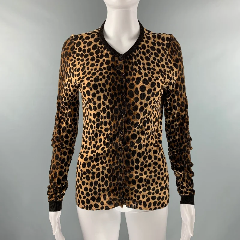 MOSCHINO Size 8 Brown Tan Animal Print Buttoned Cardigan Stretchy Elastic Breathable MOSCHINO Size 8 Brown Tan Animal Print Buttoned Cardigan Stretchy Elastic Breathable