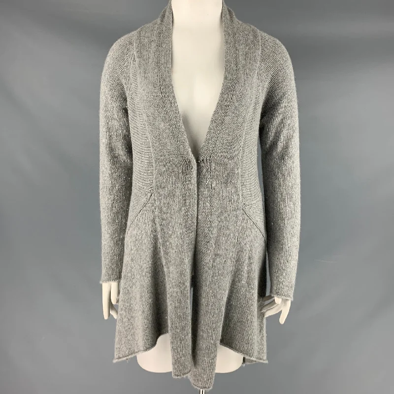 PEACHOO+KREJBERG Size L Grey Wool Knit Asymmetrical Cardigan Front Pockets Side Pockets Patch Pockets PEACHOO+KREJBERG Size L Grey Wool Knit Asymmetrical Cardigan Front Pockets Side Pockets Patch Pockets