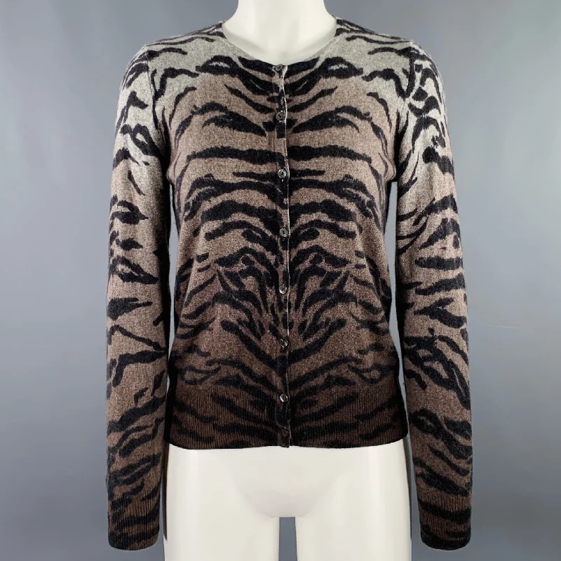 QUO-TA-TION Size M Grey Brown Cashmere Ombre Animal Print Cardigan Soft Cozy Warm