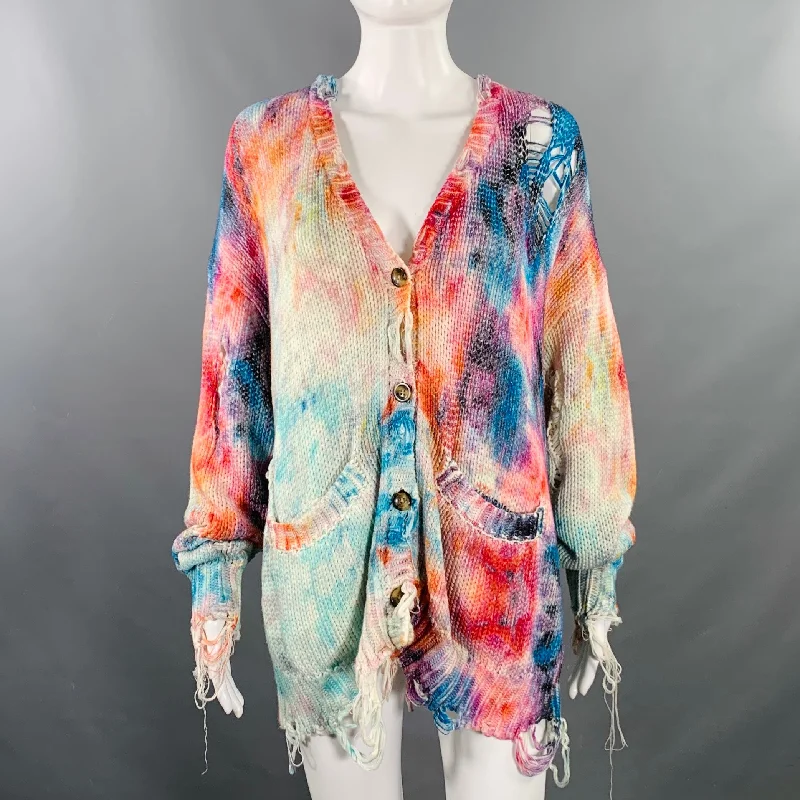 R13 Size XS SS23 Multi-Color Cotton Tie Dye Oversized Distressed Cardigan Velvet Chenille Corduroy R13 Size XS SS23 Multi-Color Cotton Tie Dye Oversized Distressed Cardigan Velvet Chenille Corduroy