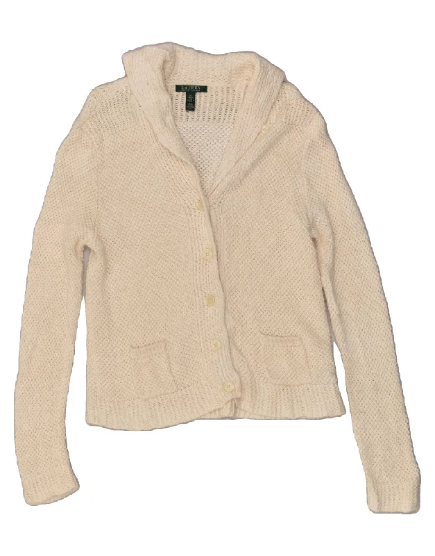 RALPH LAUREN Womens Cardigan Sweater UK 18 XL Beige Viscose Bright Pastel Dark