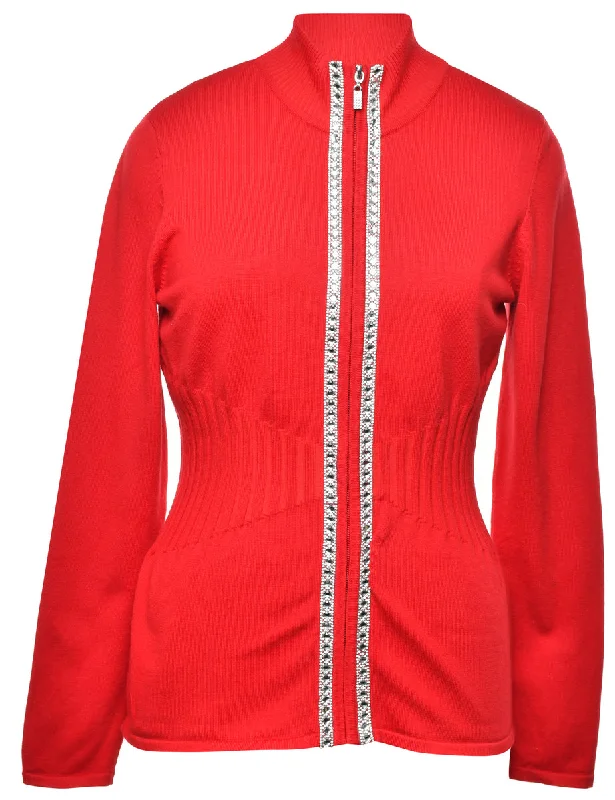 Beaded Red Cardigan - M Thin Thick Dense