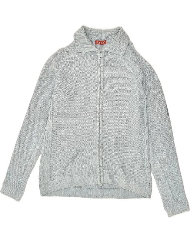 REPLAY Womens Cardigan Sweater Large Grey Cotton Solid Color Striped Floral Print