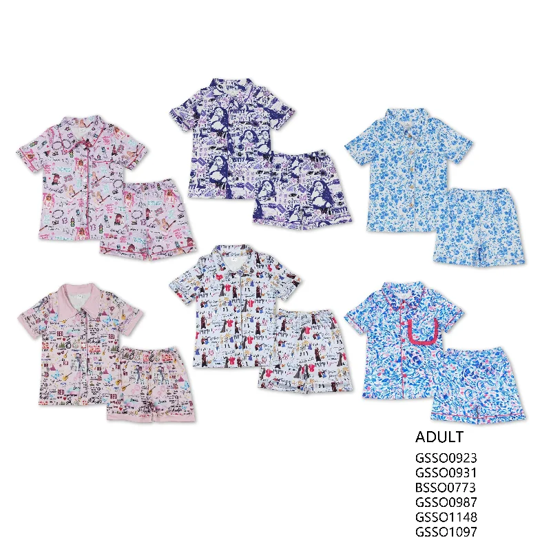 RTS NO MOQ Adult Girls European and American Female Singer Printed Button Cardigan Short Sleeve Shorts Pajama Set Collared Crew Neck Turtle Neck RTS NO MOQ Adult Girls European and American Female Singer Printed Button Cardigan Short Sleeve Shorts Pajama Set Collared Crew Neck Turtle Neck