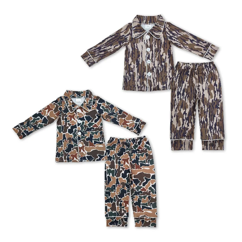 RTS NO MOQ BLP0704 BLP0705 Camouflage Button Cardigan Long Sleeve Pajama Set Toggled Drawstring Belted