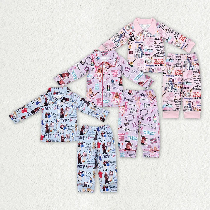 RTS NO MOQ European and American singer ladies pattern button cardigan long sleeve pajama set Tailored Straight A-Line
