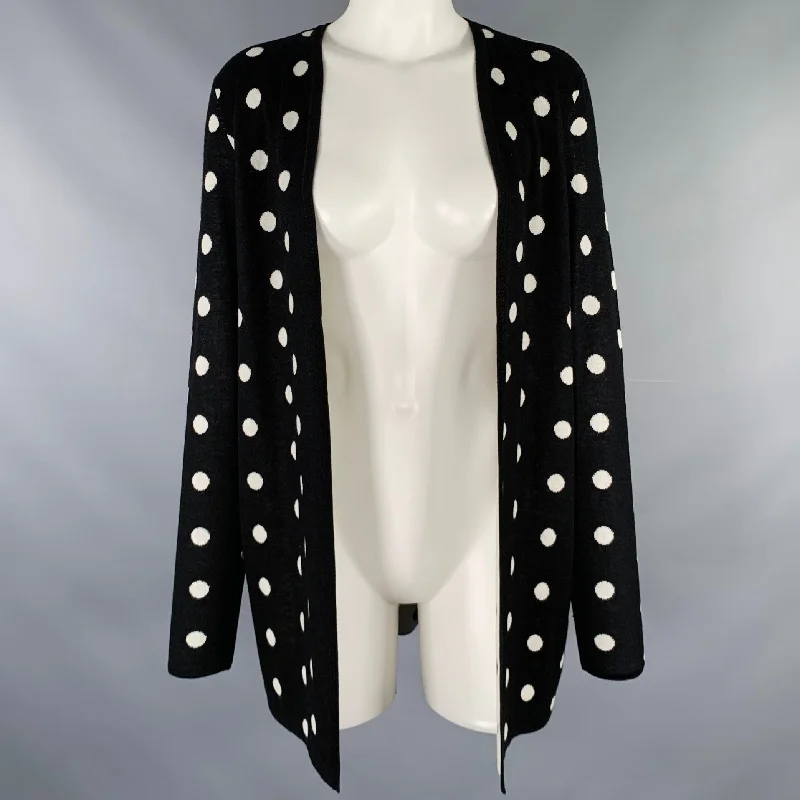 SAKS FIFTH AVENUE Size S Black White Silk Cashmere Polka Dot Cardigan Button Cardigan Zip Cardigan Pullover Cardigan SAKS FIFTH AVENUE Size S Black White Silk Cashmere Polka Dot Cardigan Button Cardigan Zip Cardigan Pullover Cardigan