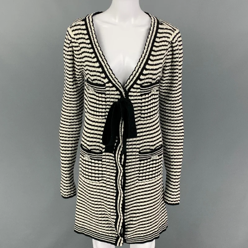 SELF-PORTRAIT Size 4 Black White Stripe Snaps Cardigan Houndstooth Herringbone Solid SELF-PORTRAIT Size 4 Black White Stripe Snaps Cardigan Houndstooth Herringbone Solid