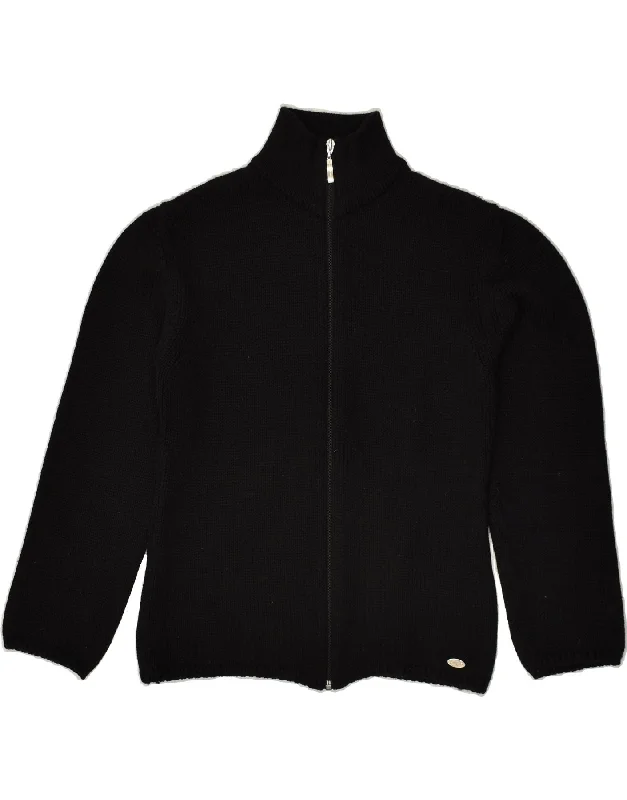 SERGIO TACCHINI Womens Cardigan Sweater UK 14 Large Black Acrylic Spandex Rayon Corduroy