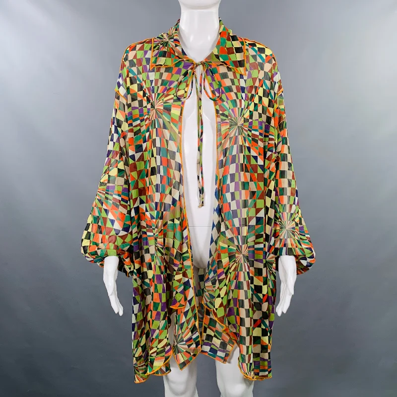 SIEDRES Size XS Multi Color Polyester Geometric Open Front Cardigan Fitted Slim Tailored